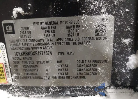 2015 GMC Acadia Slt-1 from USA, damaged, VIN 1GKKRRKDXFJ271674